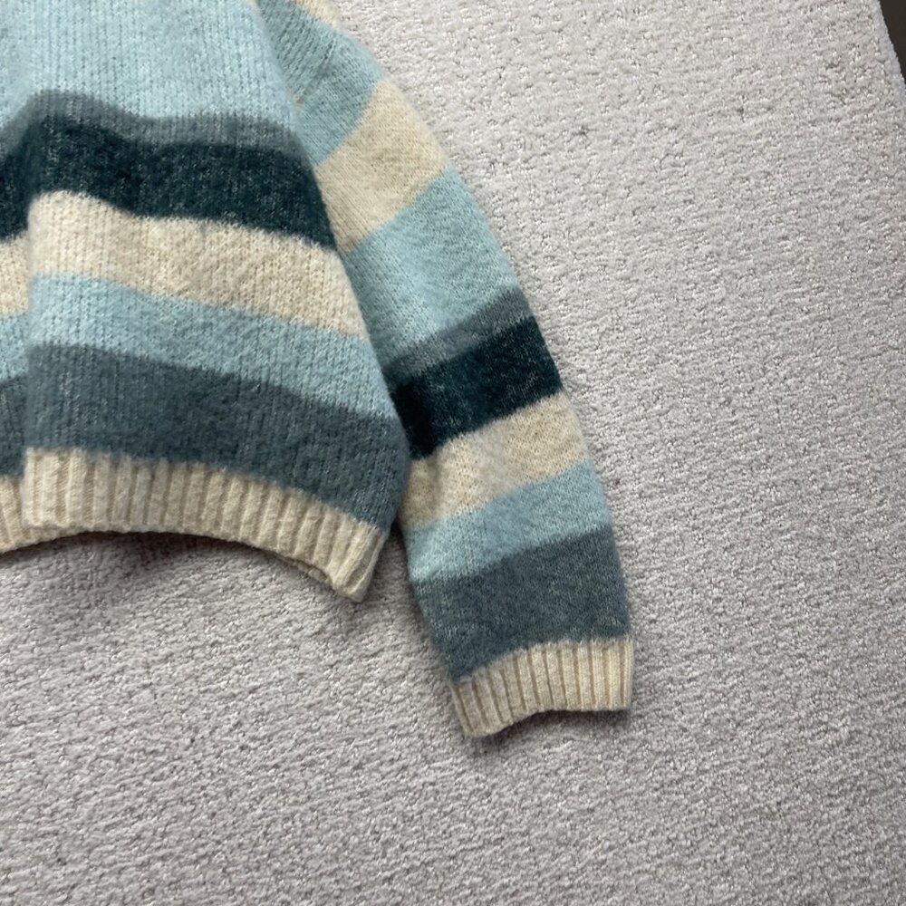 Ardene Jumper Wool Blend Crop Sweater Cozy Knit Wom L / XL Blue / Off-White - Picture 4 of 13
